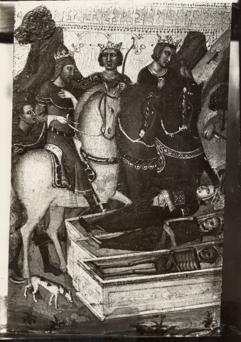 Anonimo — Jacopo del Casentino - sec. XIV - Incontro dei tre vivi con i tre morti — particolare